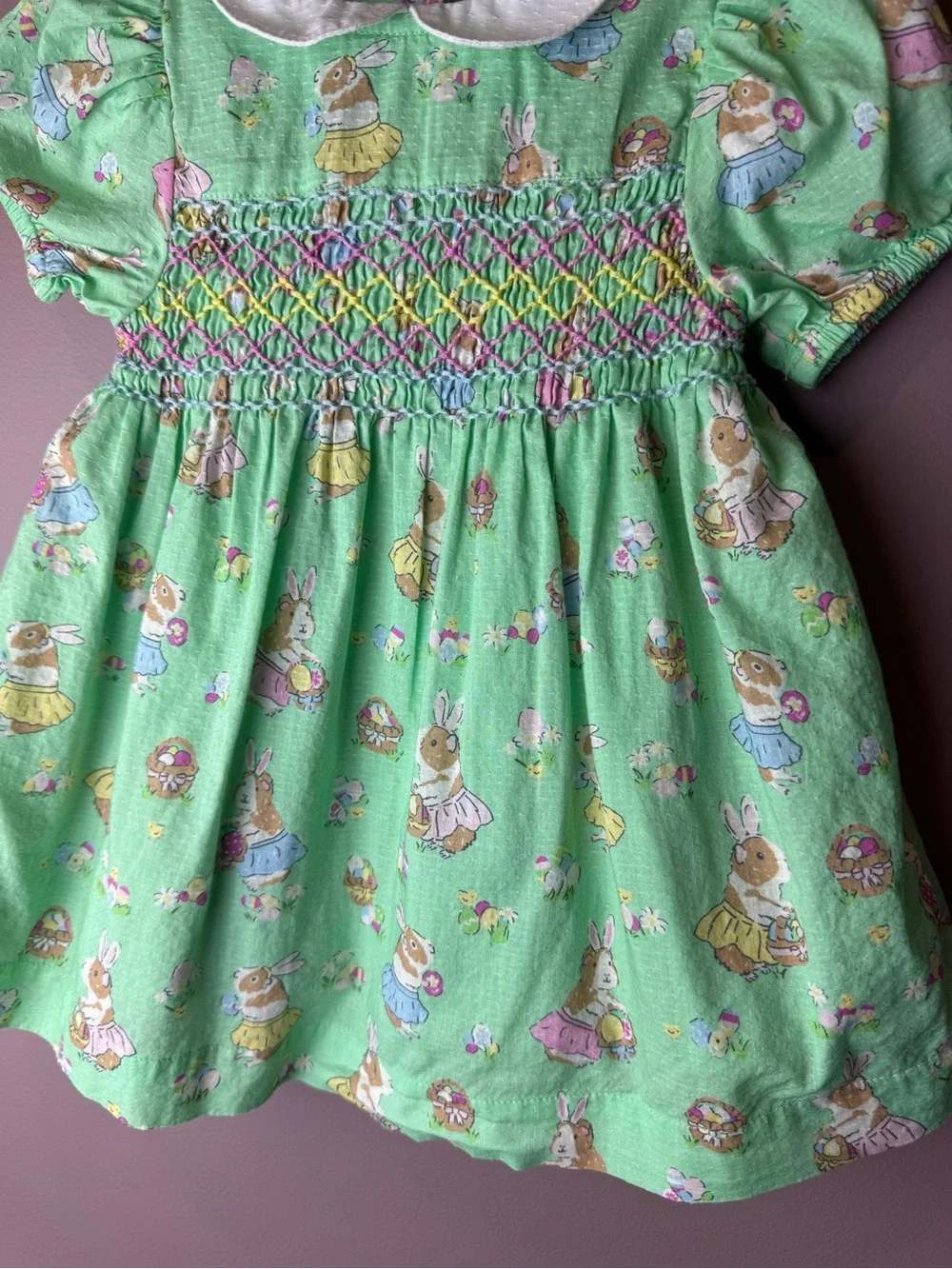 Baby Boden Green Guinea Pug as Bunny Easter Smocked Dress 3-6M